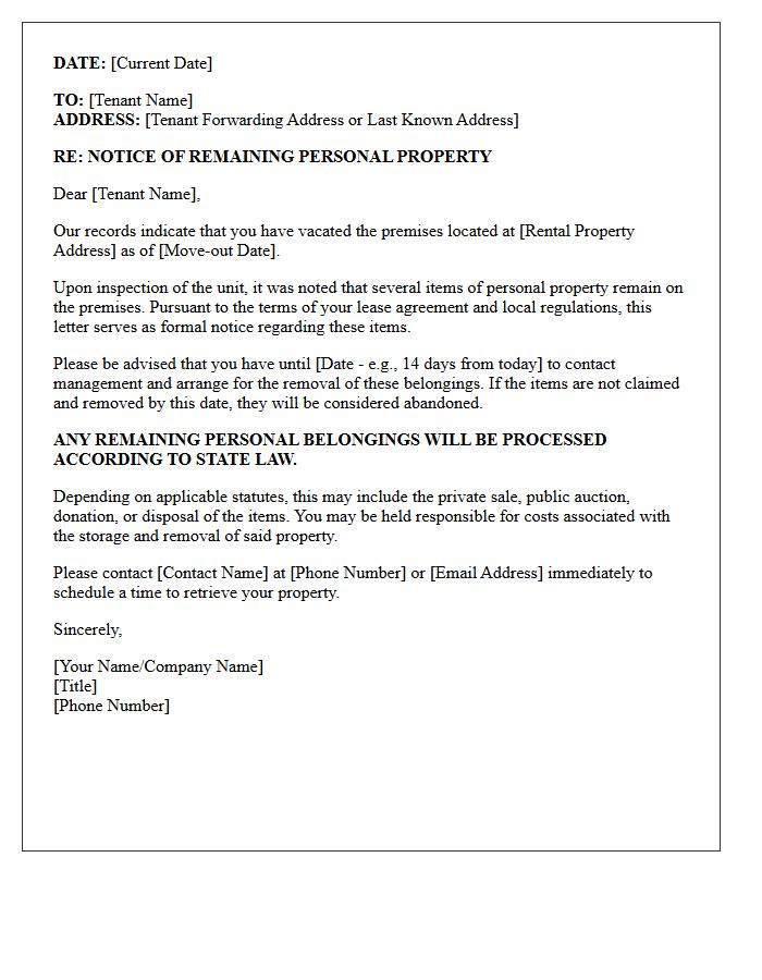 Any Remaining Personal Belongings Will Be Processed According to State Law