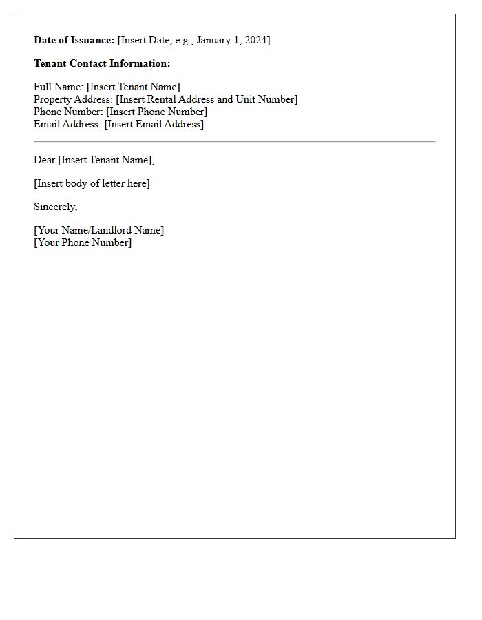 Date of Issuance and Tenant Contact Information