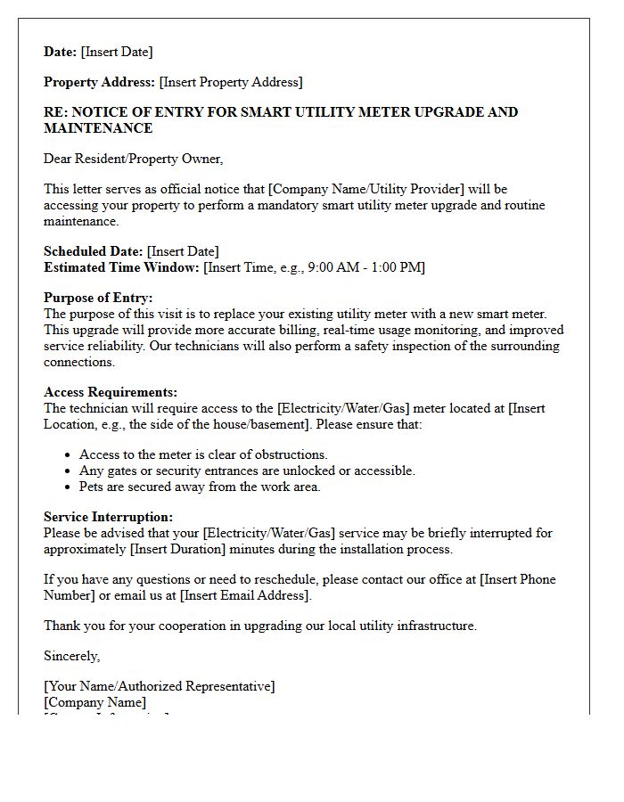 Notice of Entry Letter for Smart Utility Meter Upgrade and Maintenance