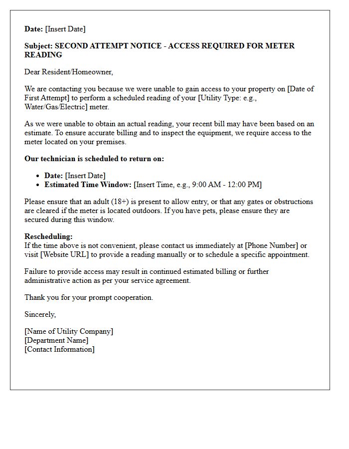 Second Attempt Notice of Entry Letter for Utility Meter Reading