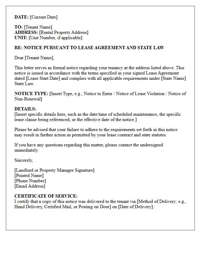 This Notice Complies With Your Lease Agreement and State Law