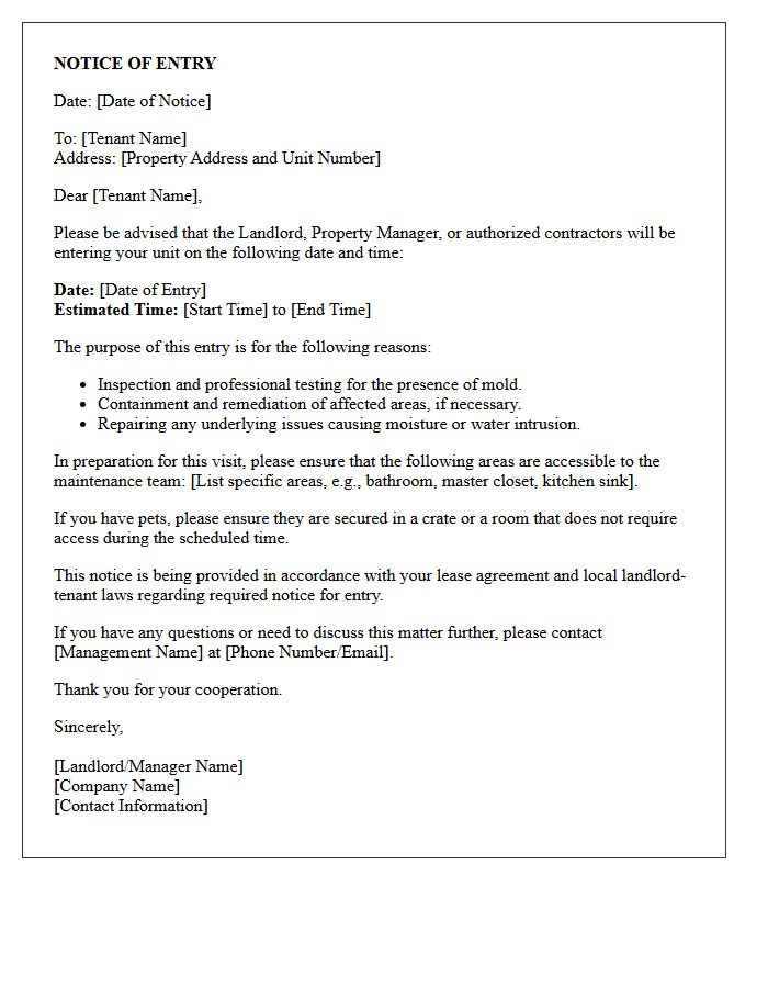 Notice of Entry Letter for Mold Testing and Remediation