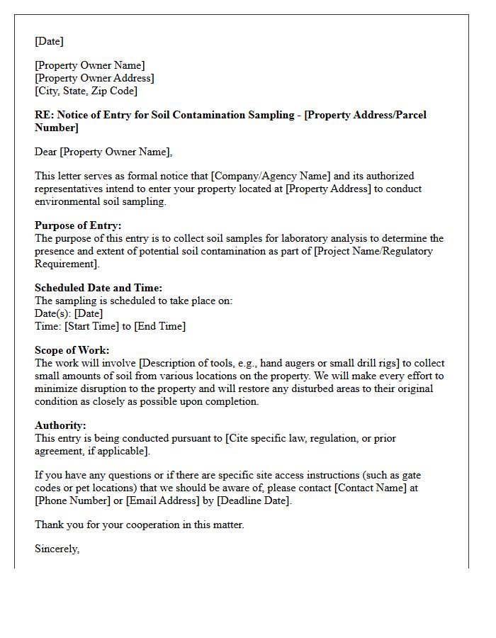 Notice of Entry Letter for Soil Contamination Sampling