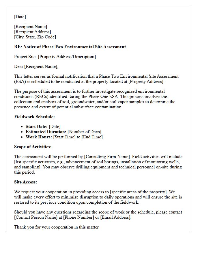 Phase Two Environmental Site Assessment Notice Letter
