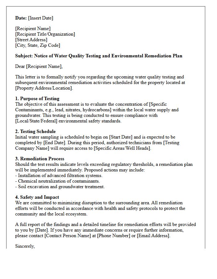 Water Quality Testing and Environmental Remediation Letter