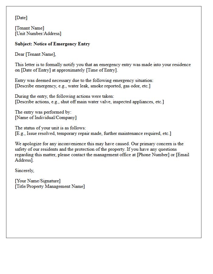 After-Action Emergency Entry Disclosure Letter