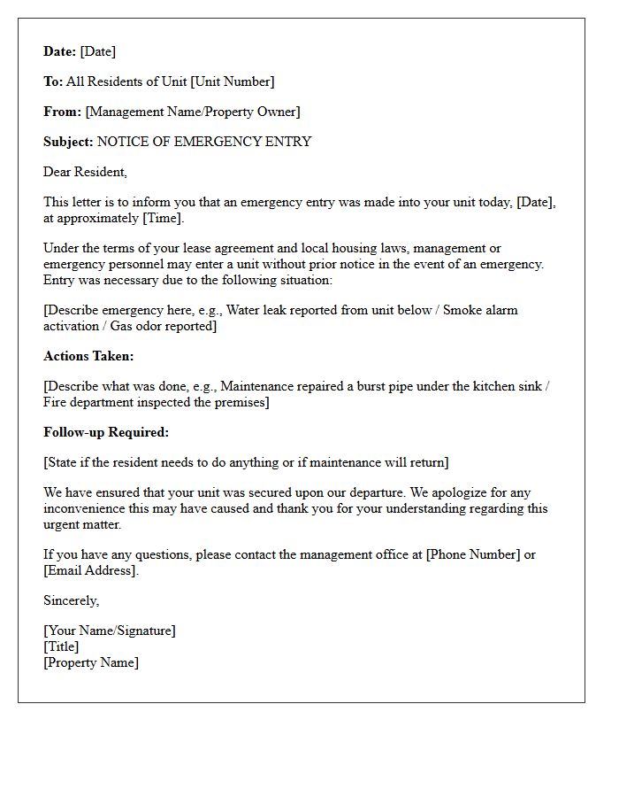 Post-Emergency Unit Entry Informational Letter