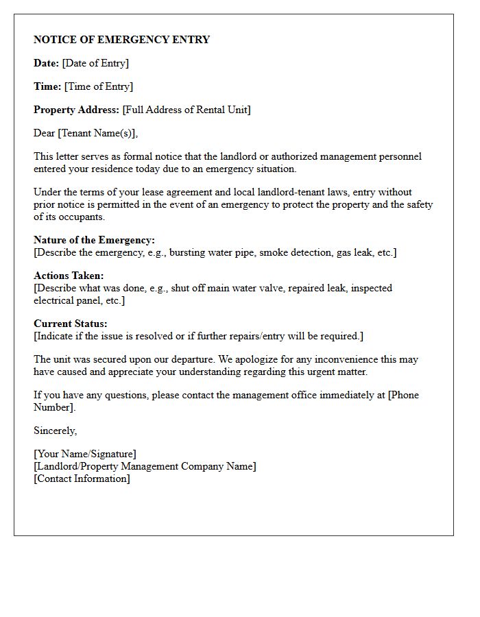 Post-Entry Emergency Access Notice Letter