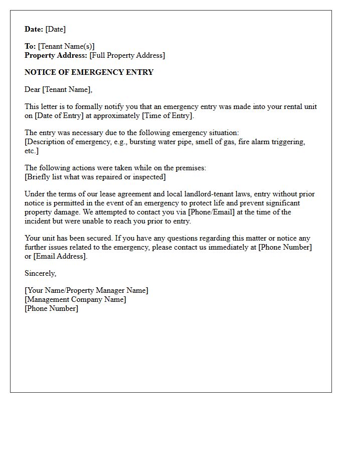 Post-Entry Emergency Property Inspection Letter