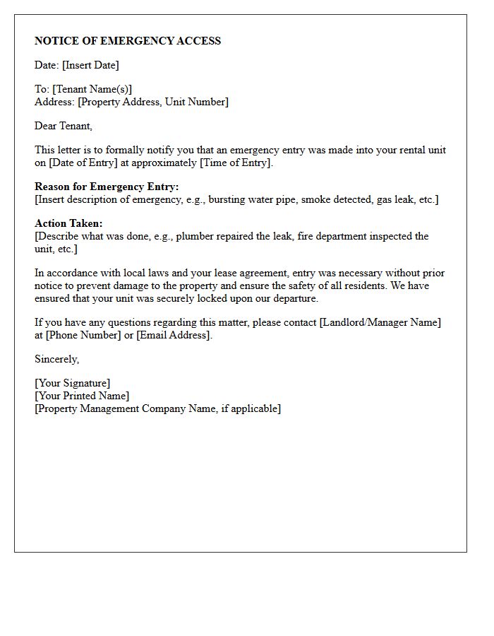Tenant Notice of Emergency Access Letter