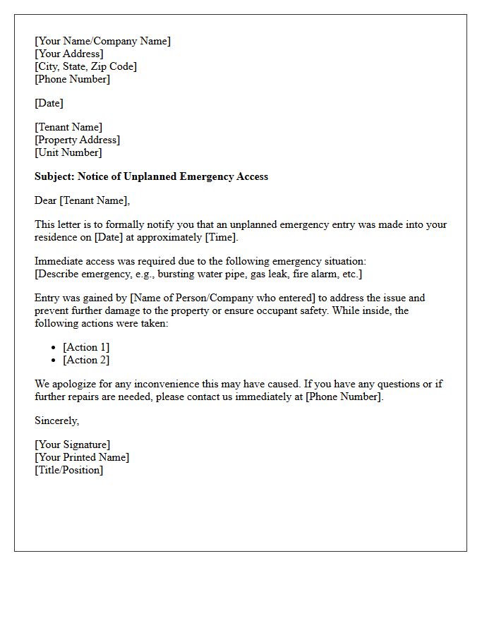 Unplanned Emergency Access Explanation Letter