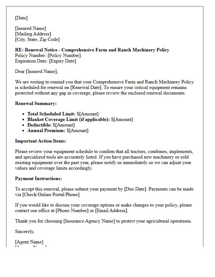 Comprehensive Farm and Ranch Machinery Policy Renewal Letter