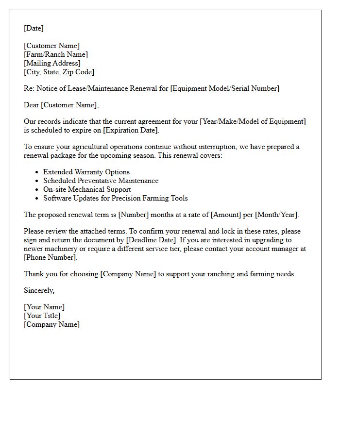 Heavy Agricultural and Ranch Equipment Renewal Letter