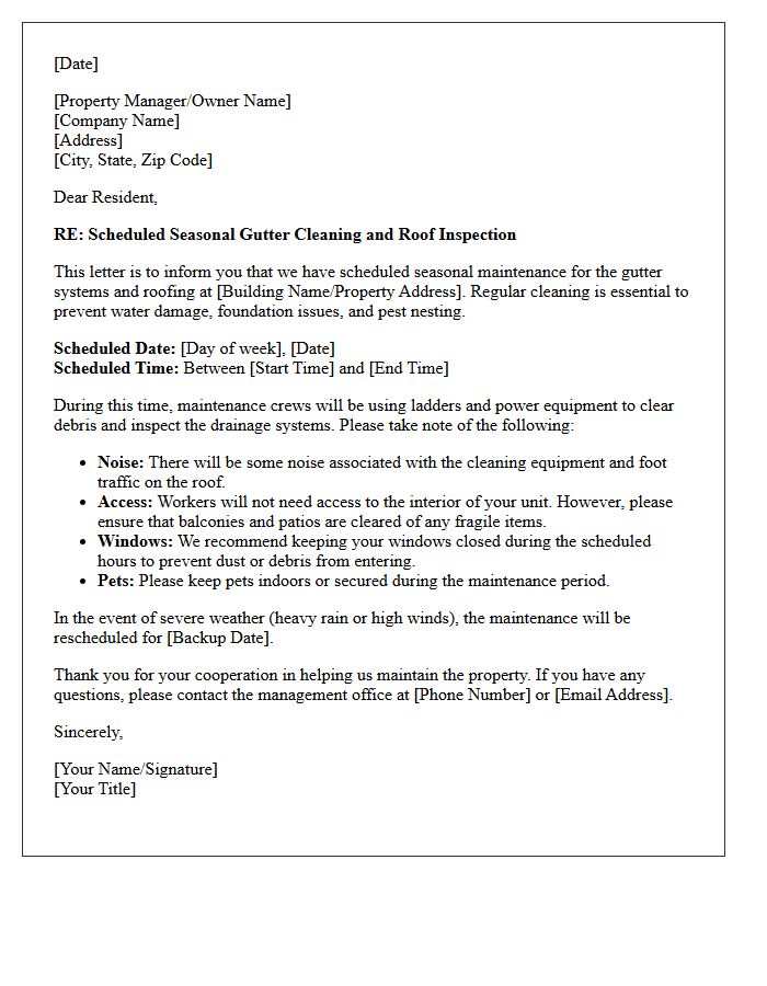 Seasonal Gutter Cleaning and Inspection Notice Letter