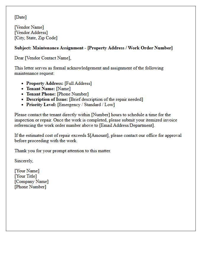 Vendor Assignment Maintenance Request Acknowledgement Letter