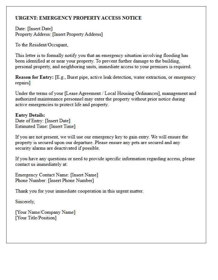 Flooding Emergency Property Access Letter