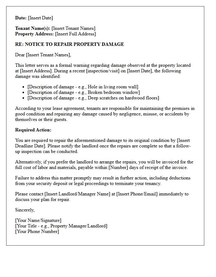 Warning Letter to Correct Tenant-Caused Property Damage