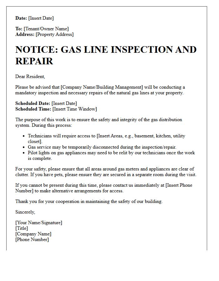 Natural Gas Line Inspection and Repair Notice Letter