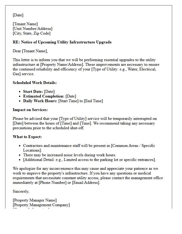 Property Utility Infrastructure Upgrade Notice Letter