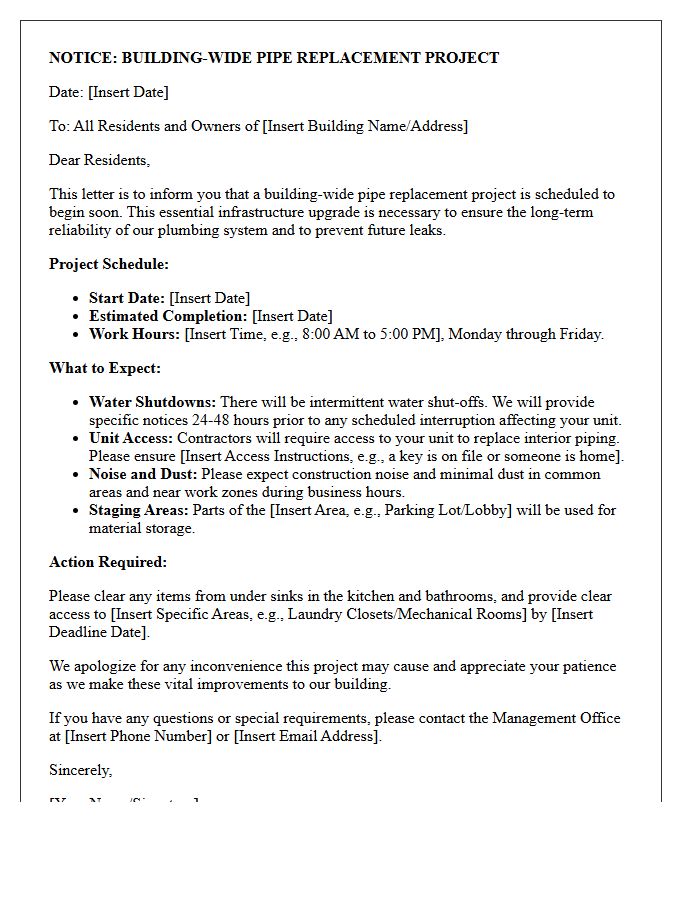 Building-Wide Pipe Replacement Notice Letter