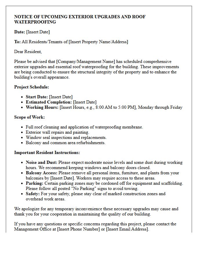 Comprehensive Exterior Upgrades and Roof Waterproofing Notice Letter