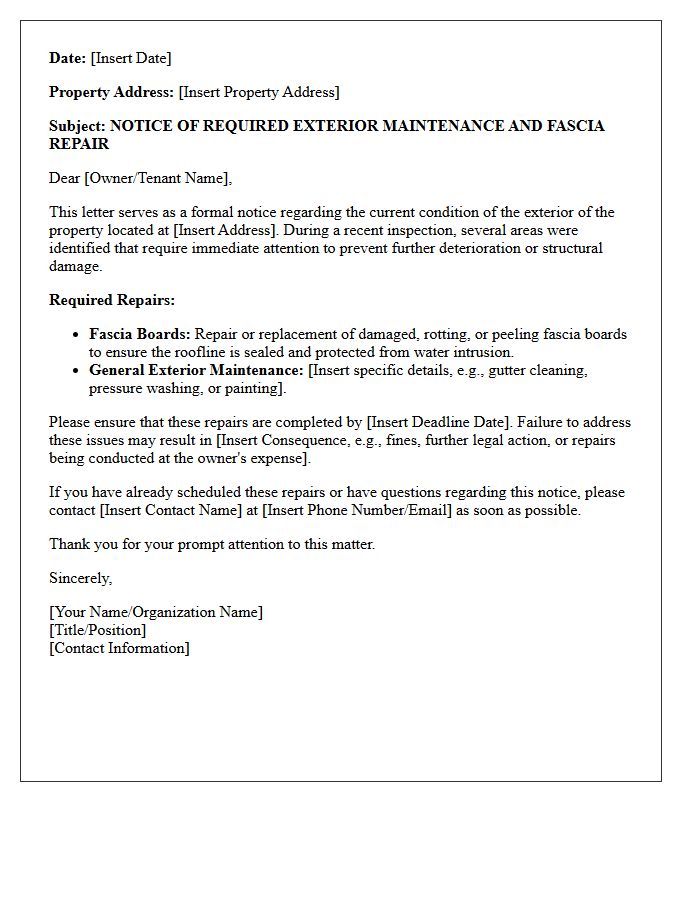Fascia Board Repair and General Exterior Maintenance Warning Letter