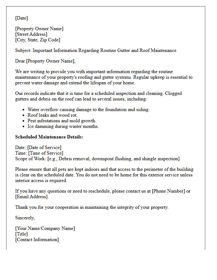 Routine Gutter Cleaning and Roof Maintenance Informational Letter