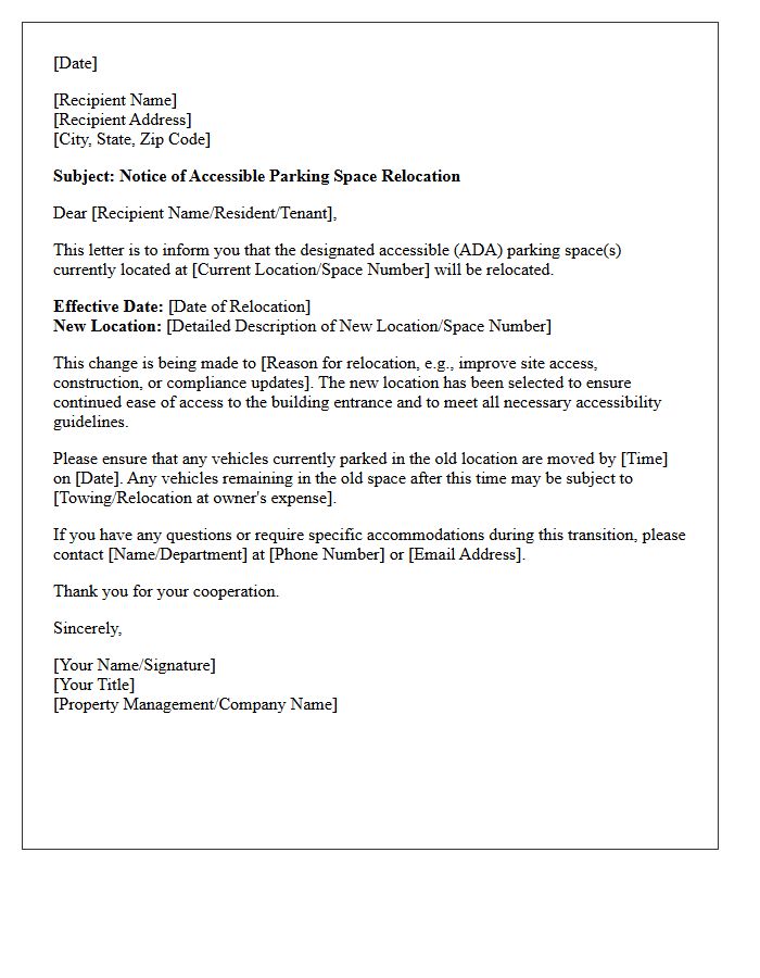 Accessible Parking Space Relocation Notice Letter