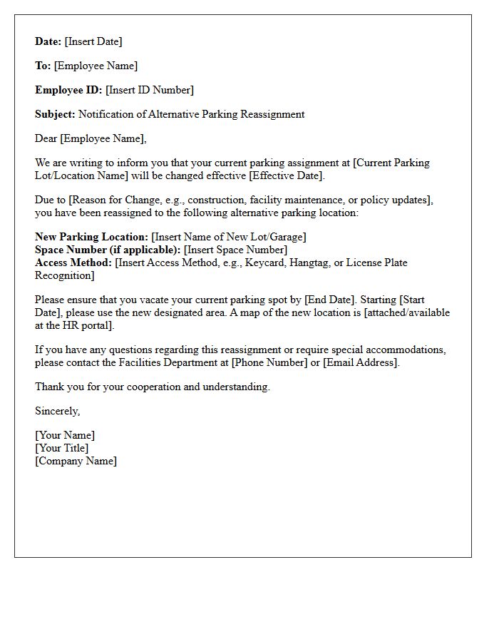 Employee Alternative Parking Reassignment Notification Letter