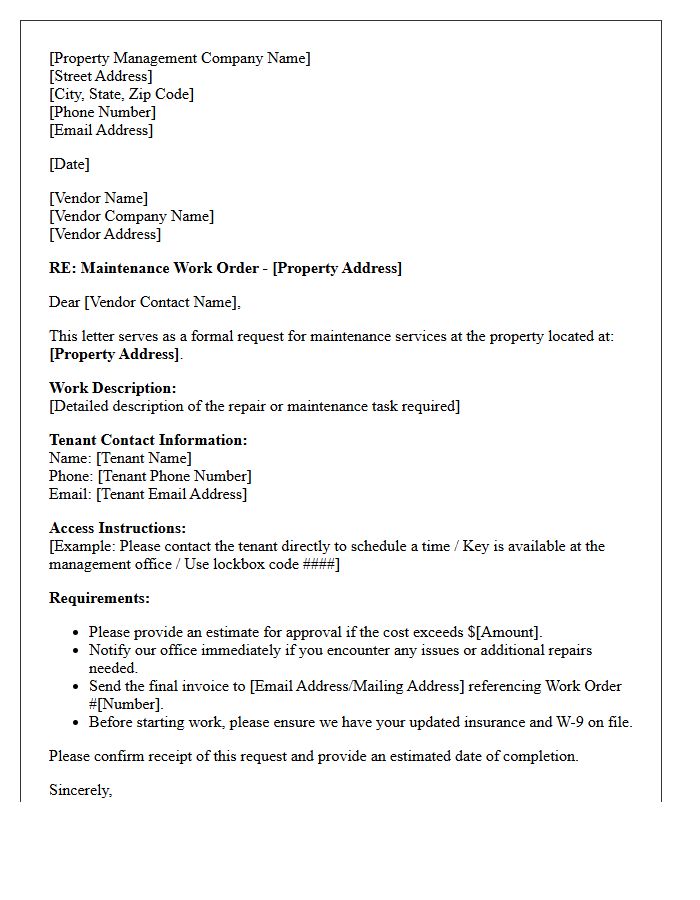 Property Management Vendor Maintenance Coordination Letter