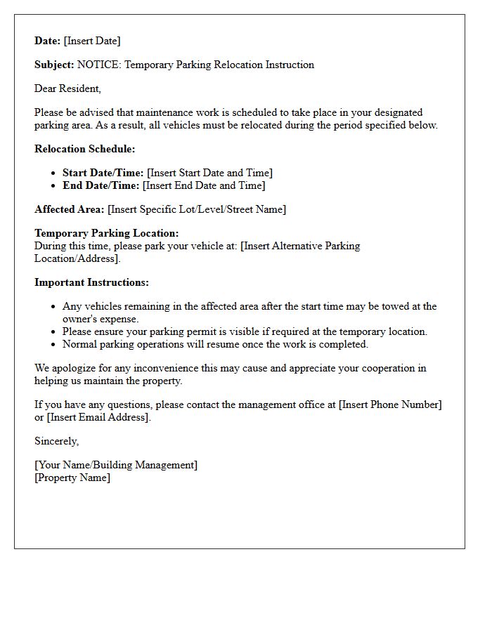 Resident Temporary Parking Relocation Instruction Letter