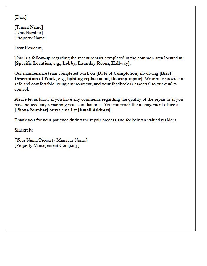 Common Area Post-Repair Tenant Satisfaction Follow-Up Letter
