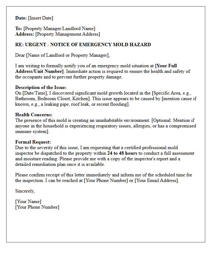 Emergency Mold Inspection And Assessment Letter