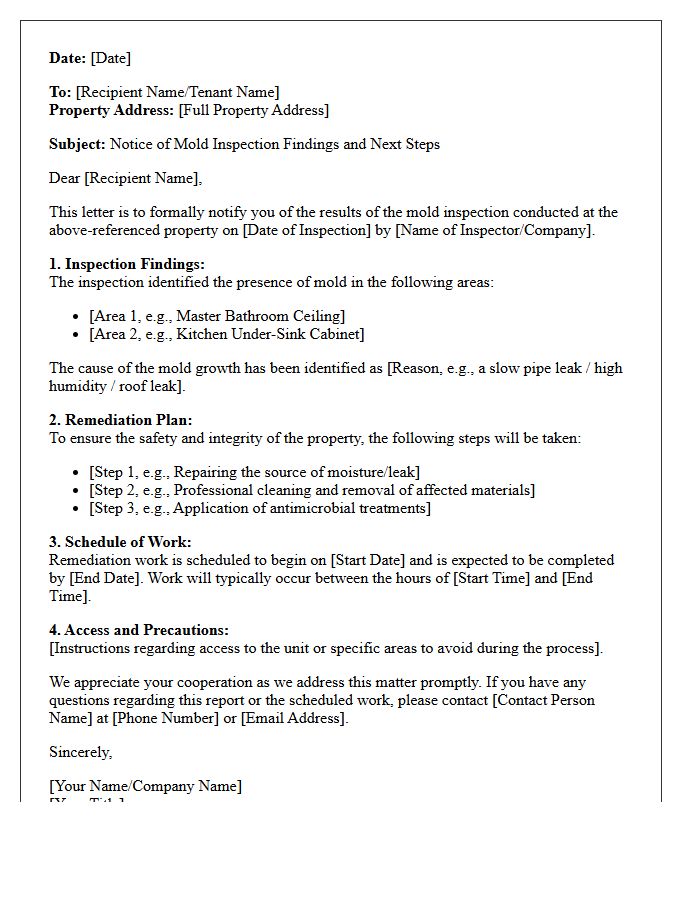 Mold Inspection Findings And Next Steps Letter