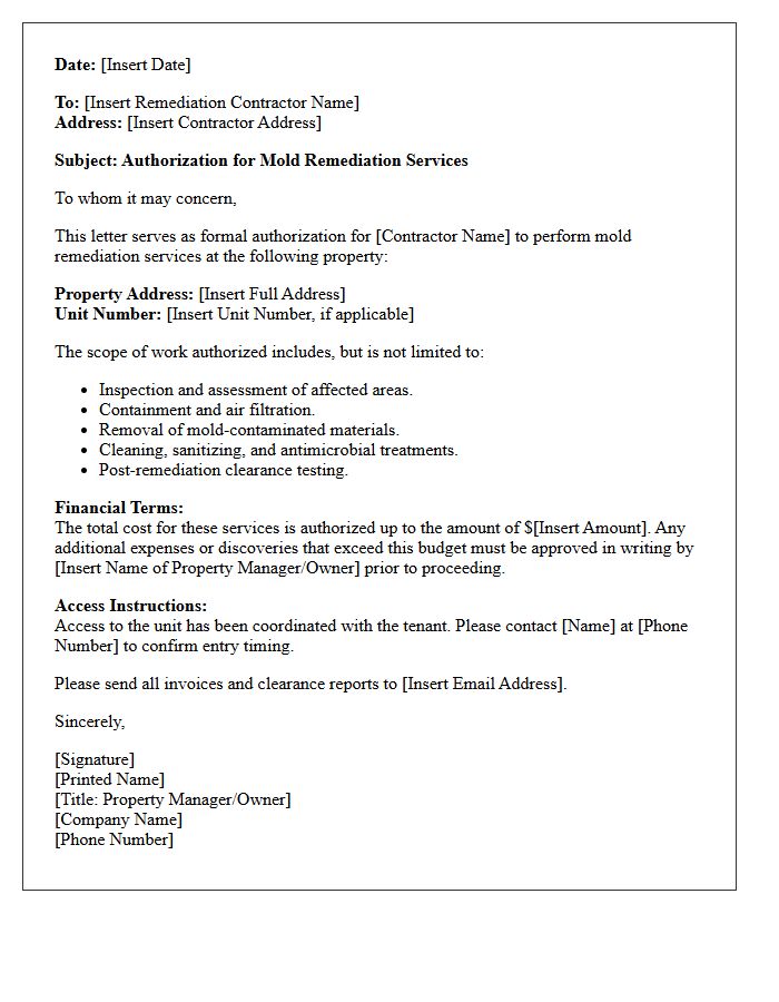 Property Management Mold Remediation Authorization Letter