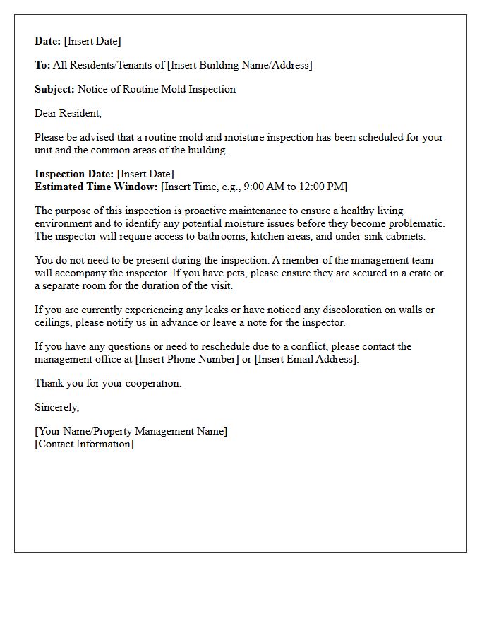 Routine Mold Inspection Notification Letter