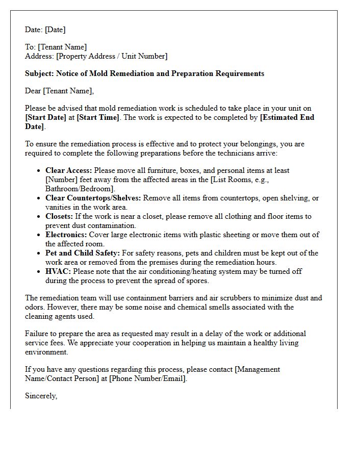 Tenant Preparation For Mold Remediation Letter
