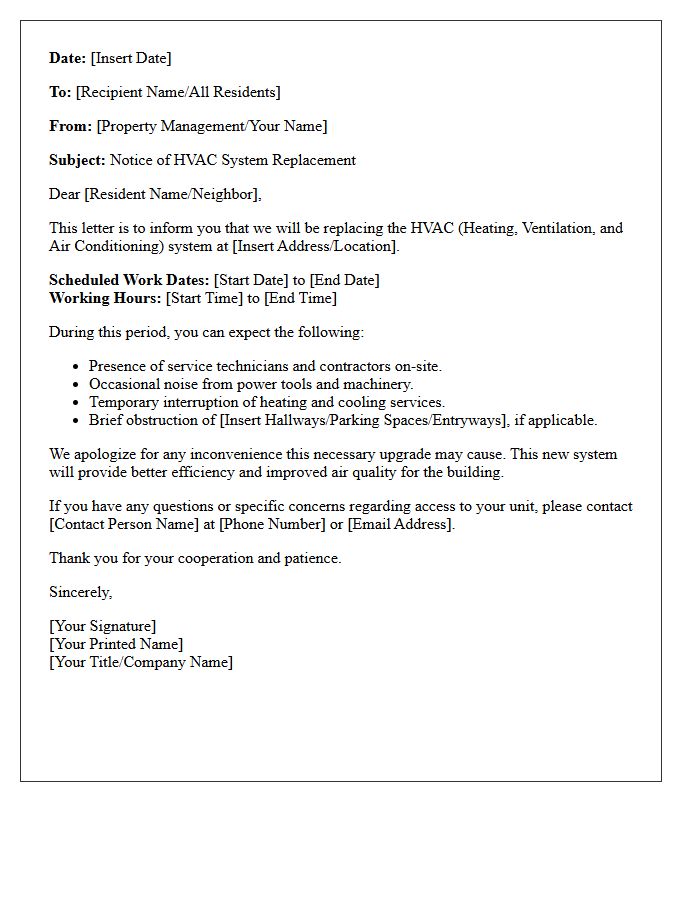 HVAC System Replacement Notification Letter
