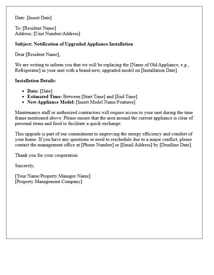 Upgraded Appliance Replacement Notification Letter