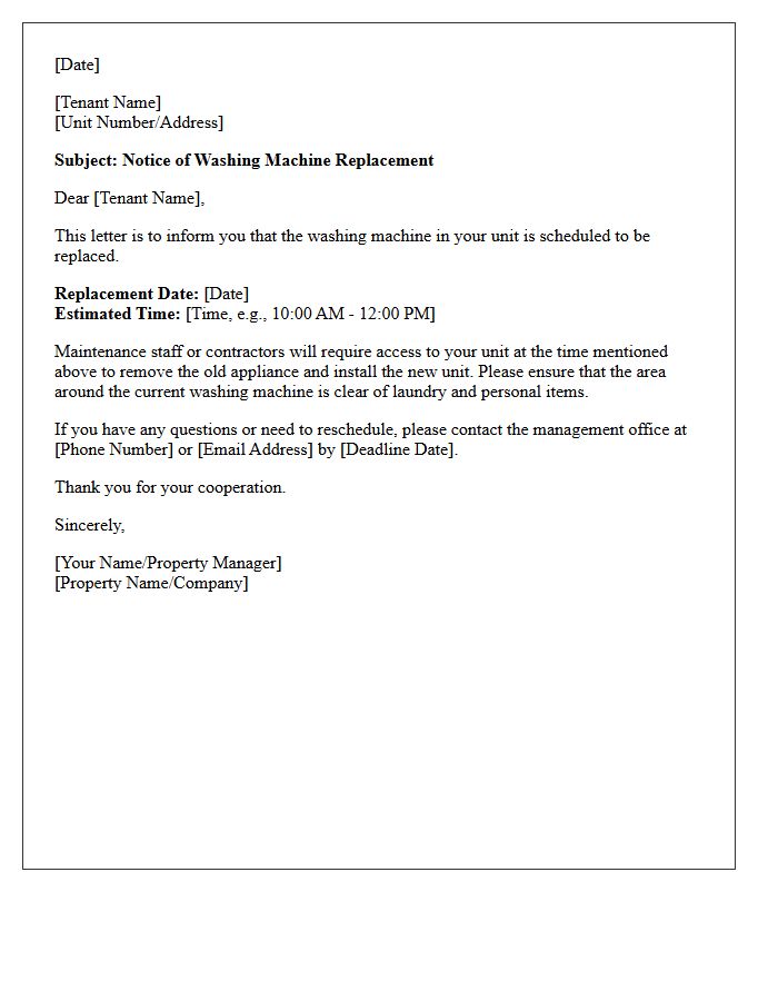 Washing Machine Replacement Notice Letter