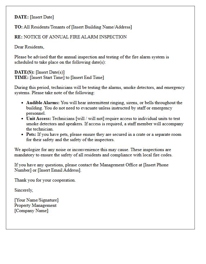 Property Management Fire Alarm Inspection Advisory Letter