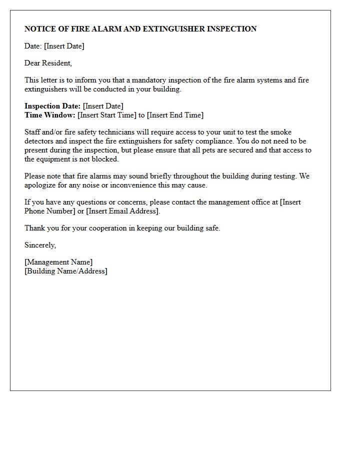 Resident Fire Alarm and Extinguisher Inspection Letter