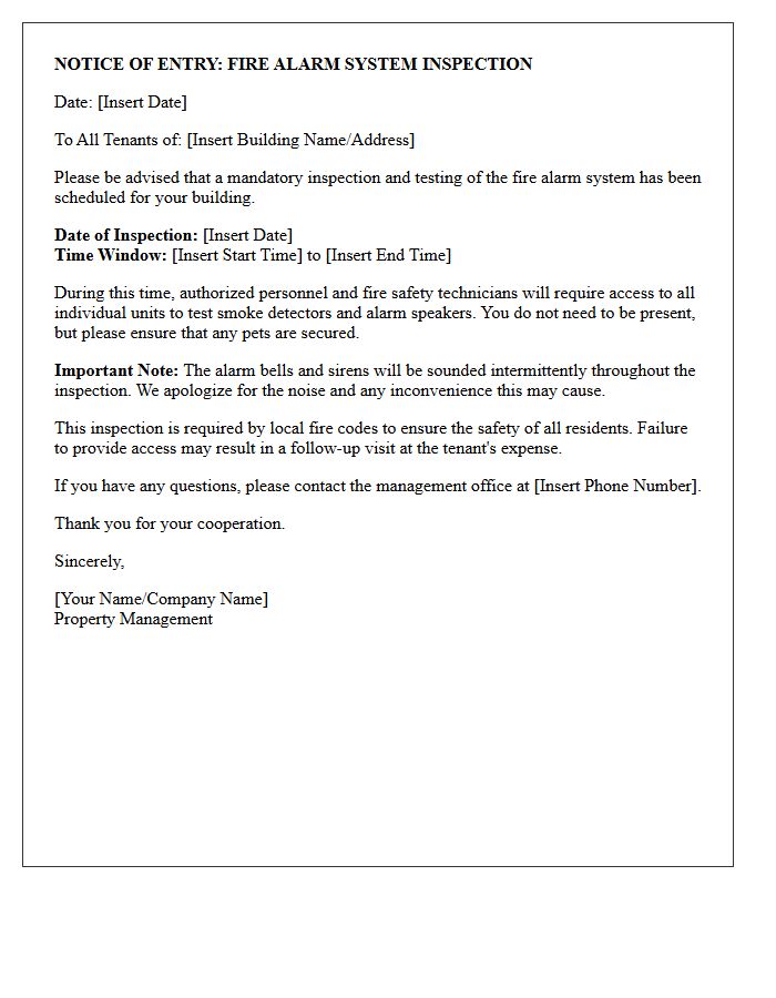 Tenant Notice Letter for Fire Alarm System Inspection