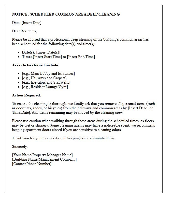 Letter Regarding Scheduled Common Area Deep Cleaning