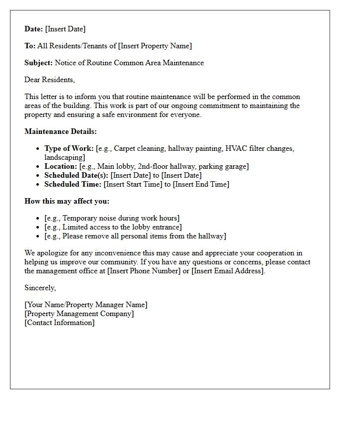 Notice of Routine Common Area Maintenance Letter