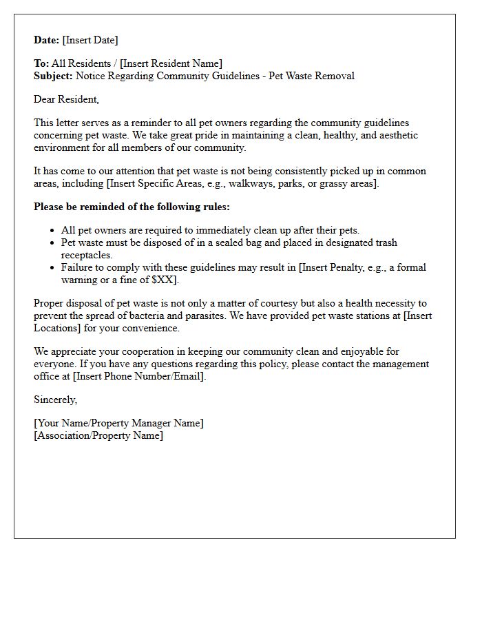Community Guidelines Pet Waste Notice Letter