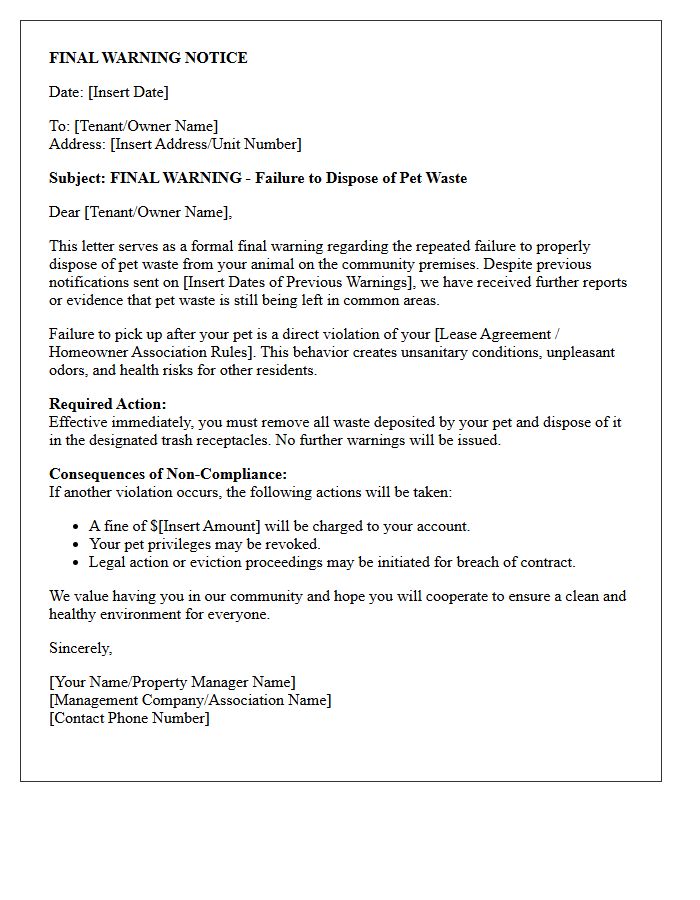 Final Warning Unattended Pet Waste Letter
