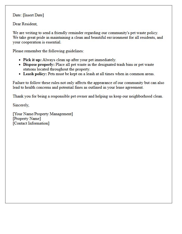 Friendly Reminder Pet Waste Policy Letter