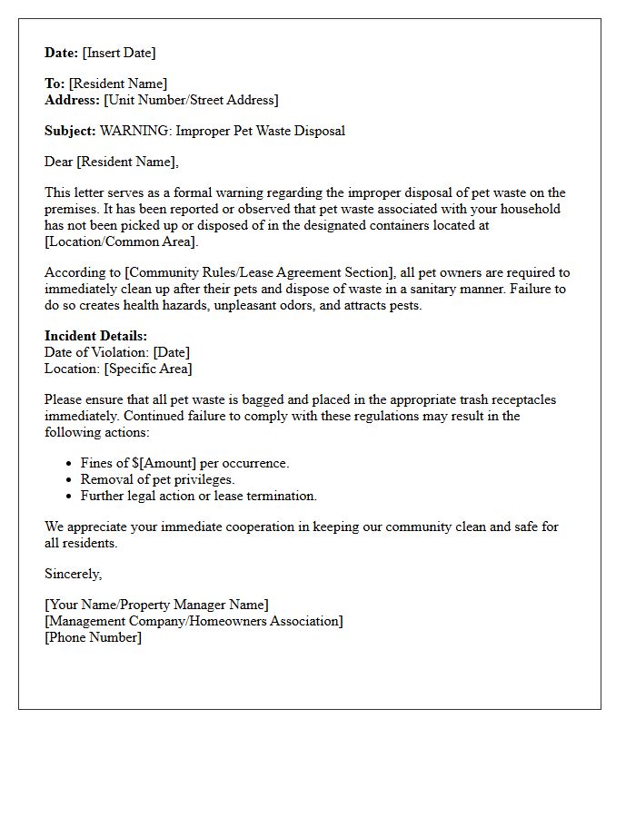 Improper Pet Waste Disposal Warning Letter