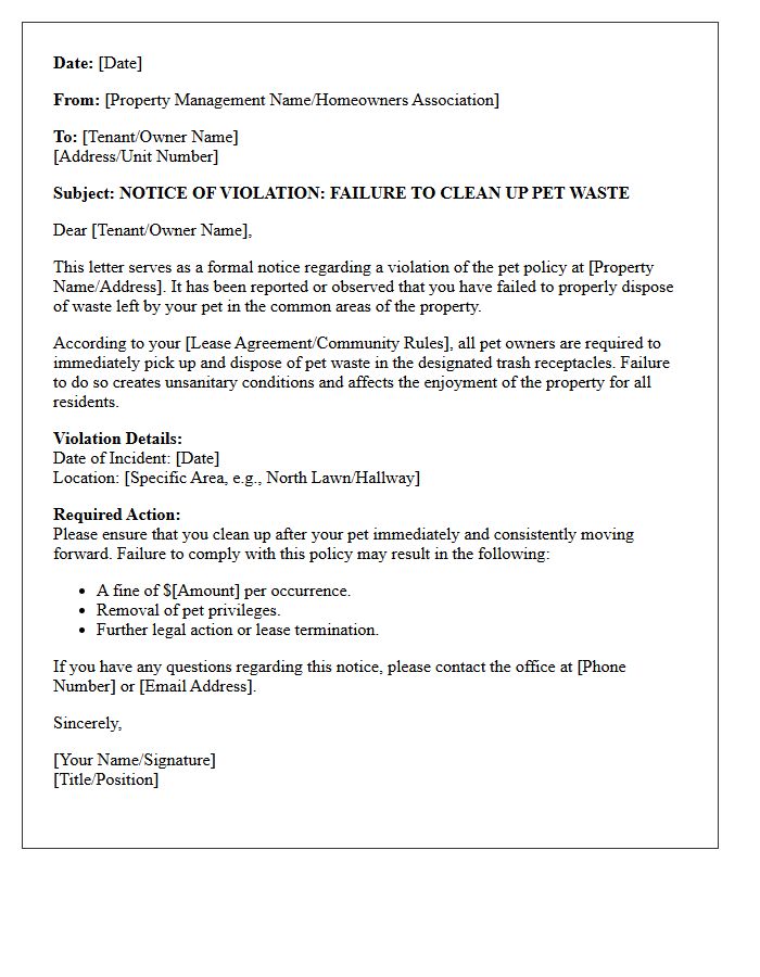 Notice of Failure to Clean Up Pet Waste Letter